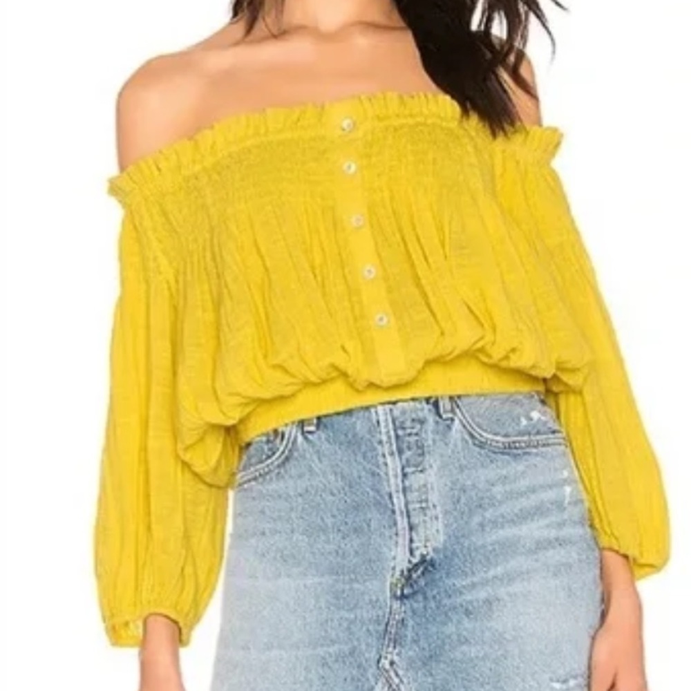 We The Free Women S Yellow Boho Smocked Off The Shoulder Dancing Till Dawn Top